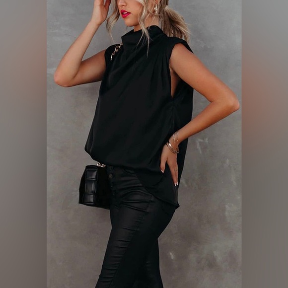 🔥HOT🔥NWT Rachel Zoe Black Satin Mock Drape Neck Top Sz XL - Picture 3 of 13